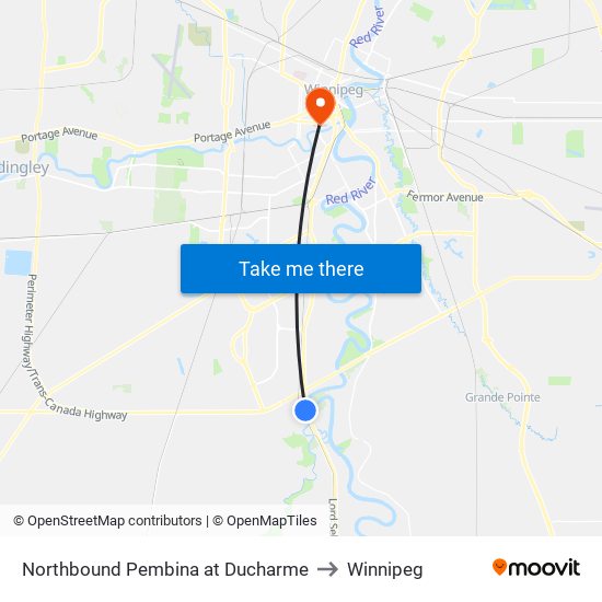 Northbound Pembina at Ducharme to Winnipeg map