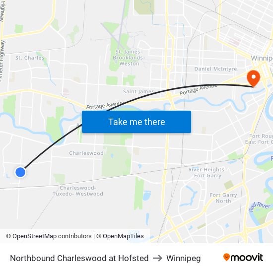 Northbound Charleswood at Hofsted to Winnipeg map