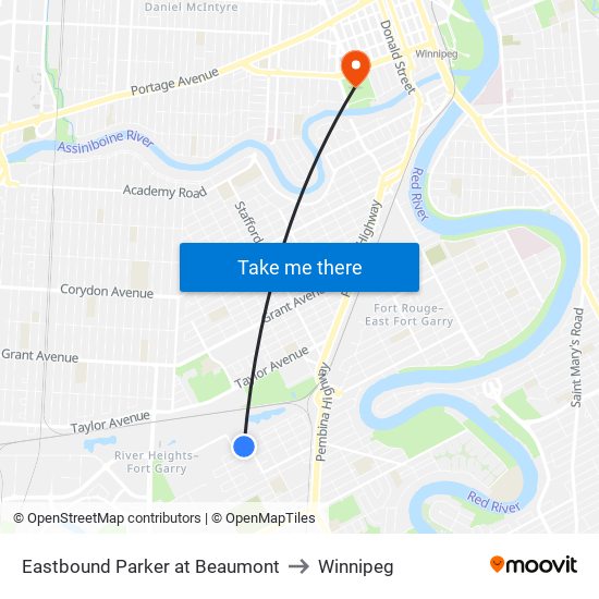 Eastbound Parker at Beaumont to Winnipeg map