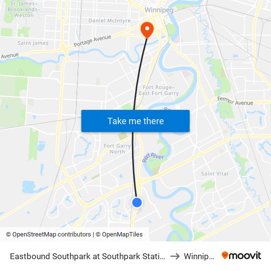 Eastbound Southpark at Southpark Station to Winnipeg map