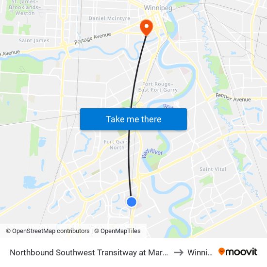 Northbound Southwest Transitway at Markham Station to Winnipeg map