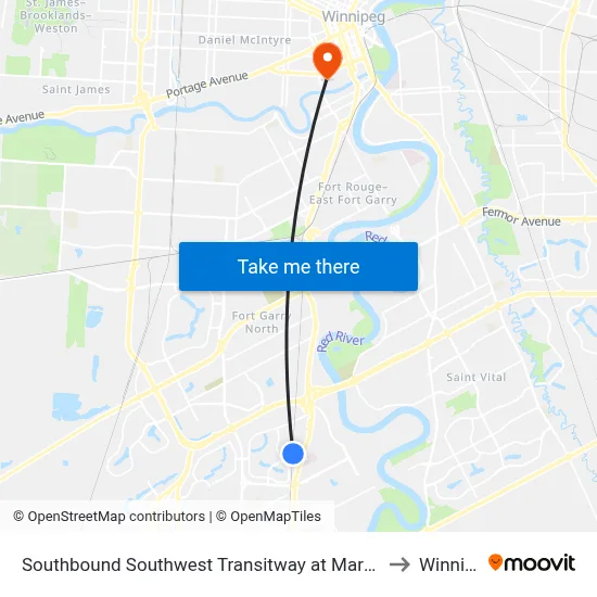 Southbound Southwest Transitway at Markham Station to Winnipeg map
