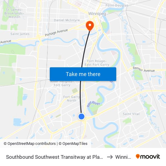 Southbound Southwest Transitway at Plaza Station to Winnipeg map