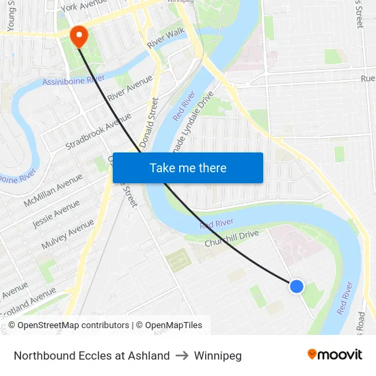 Northbound Eccles at Ashland to Winnipeg map