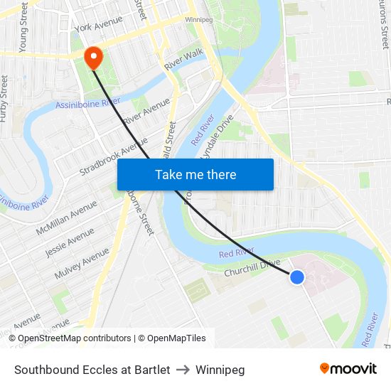 Southbound Eccles at Bartlet to Winnipeg map