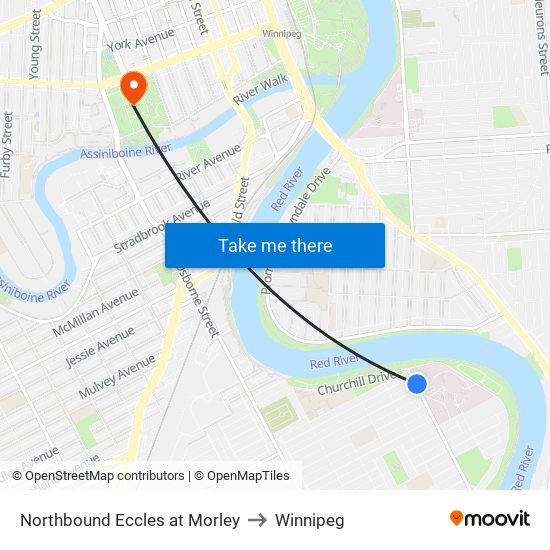 Northbound Eccles at Morley to Winnipeg map