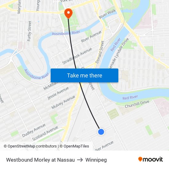 Westbound Morley at Nassau to Winnipeg map