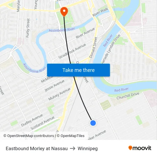 Eastbound Morley at Nassau to Winnipeg map