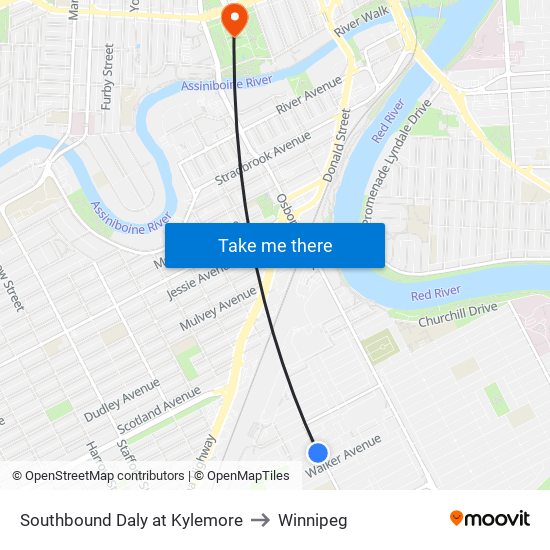 Southbound Daly at Kylemore to Winnipeg map