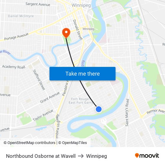 Northbound Osborne at Wavell to Winnipeg map