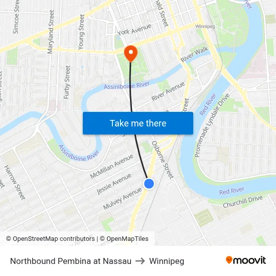 Northbound Pembina at Nassau to Winnipeg map