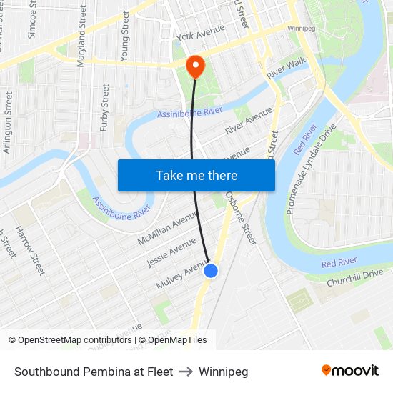 Southbound Pembina at Fleet to Winnipeg map