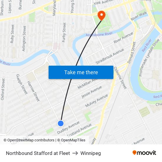 Northbound Stafford at Fleet to Winnipeg map