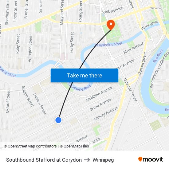 Southbound Stafford at Corydon to Winnipeg map