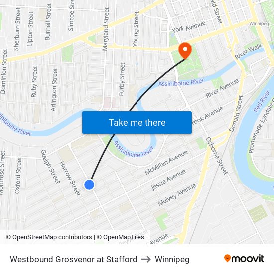 Westbound Grosvenor at Stafford to Winnipeg map