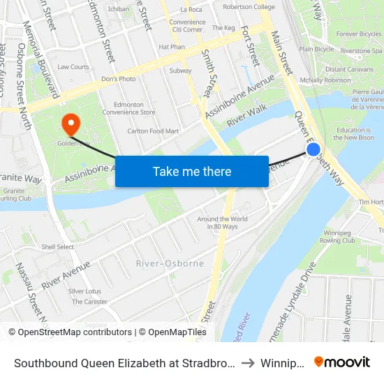 Southbound Queen Elizabeth at Stradbrook to Winnipeg map