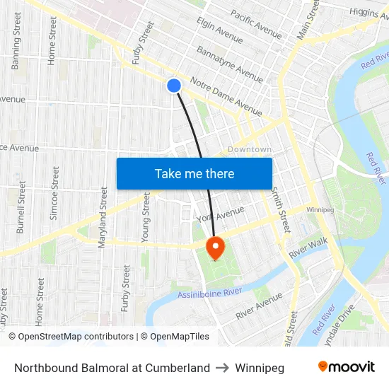 Northbound Balmoral at Cumberland to Winnipeg map