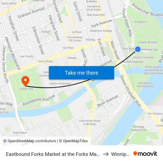 Eastbound Forks Market at the Forks Market to Winnipeg map