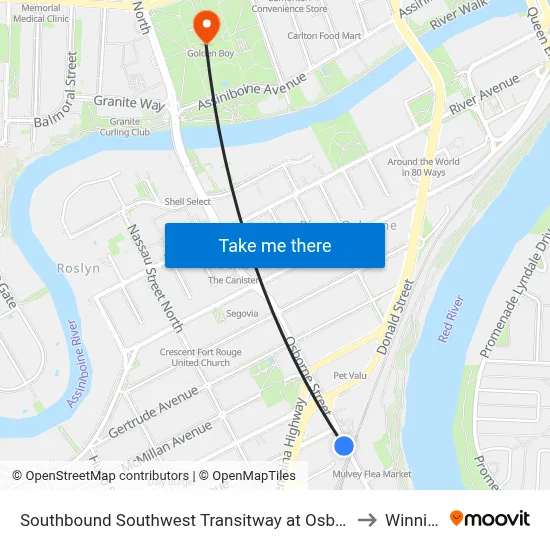 Southbound Southwest Transitway at Osborne Station to Winnipeg map