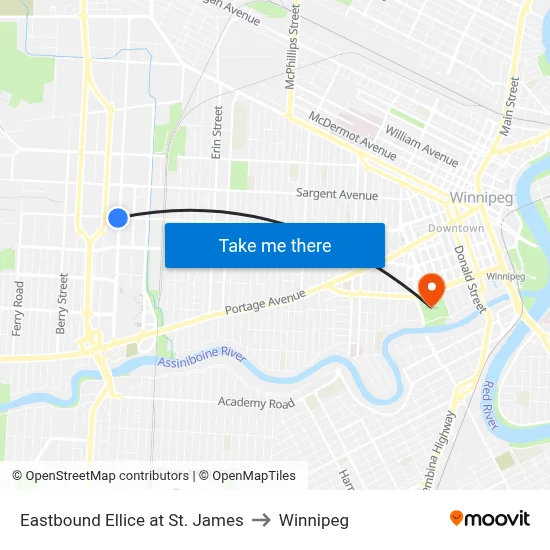 Eastbound Ellice at St. James to Winnipeg map