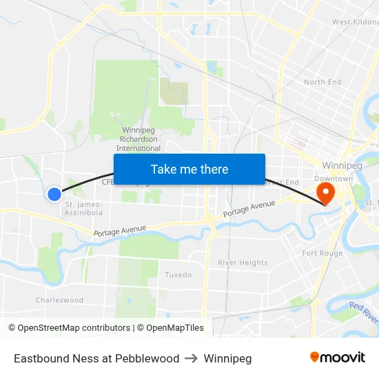 Eastbound Ness at Pebblewood to Winnipeg map