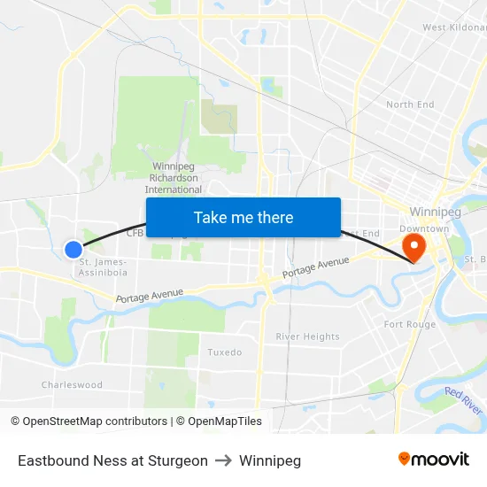 Eastbound Ness at Sturgeon to Winnipeg map