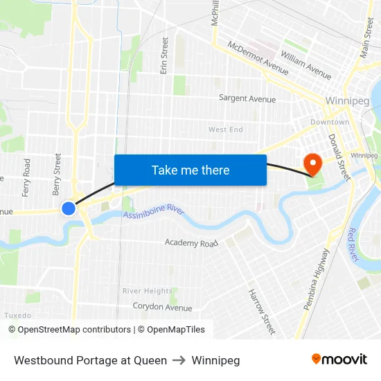 Westbound Portage at Queen to Winnipeg map