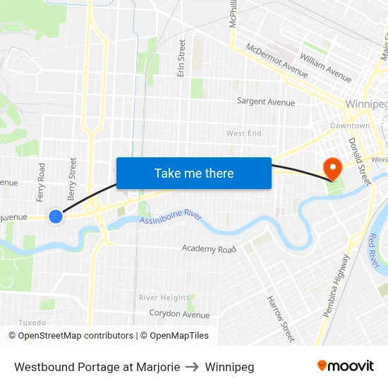 Westbound Portage at Marjorie to Winnipeg map