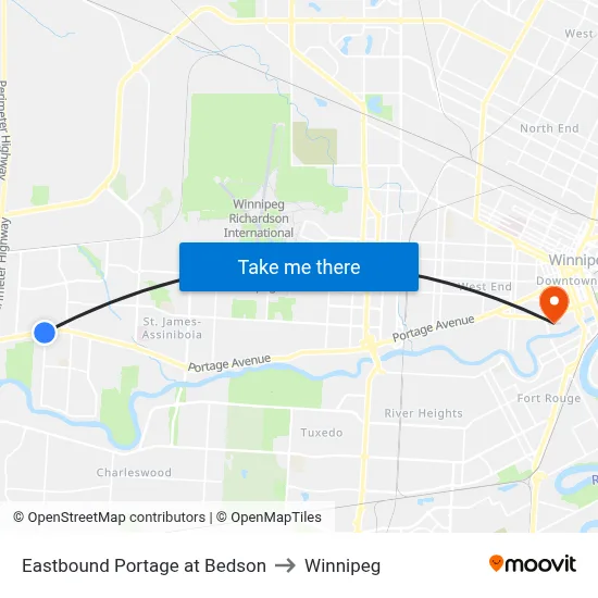 Eastbound Portage at Bedson to Winnipeg map