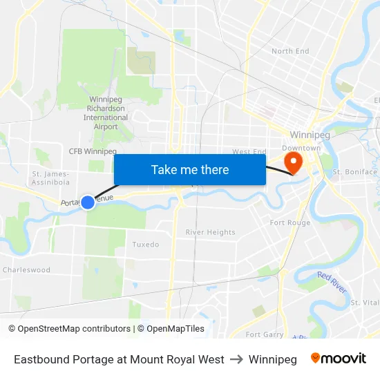 Eastbound Portage at Mount Royal West to Winnipeg map