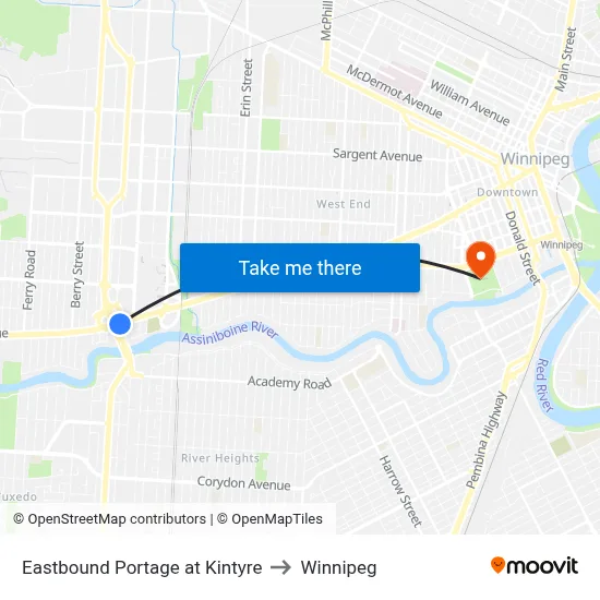 Eastbound Portage at Kintyre to Winnipeg map