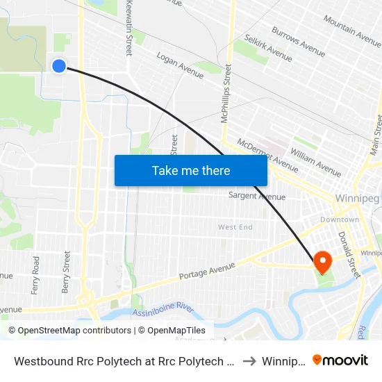Westbound Rrc Polytech at Rrc Polytech (D18) to Winnipeg map