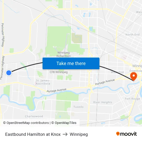 Eastbound Hamilton at Knox to Winnipeg map