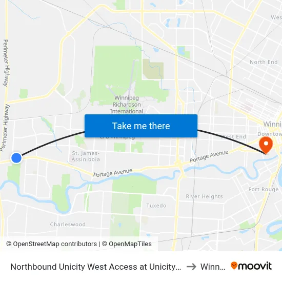 Northbound Unicity West Access at Unicity (Shoppers Drugs) to Winnipeg map