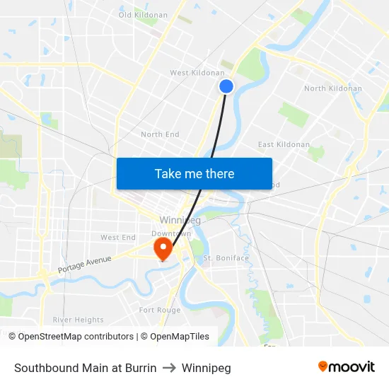 Southbound Main at Burrin to Winnipeg map
