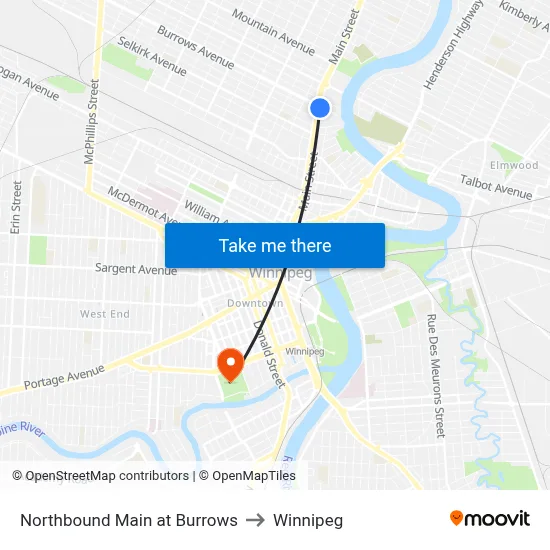 Northbound Main at Burrows to Winnipeg map