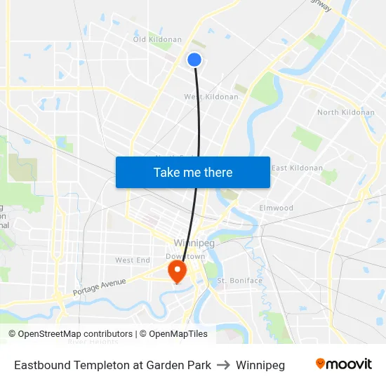 Eastbound Templeton at Garden Park to Winnipeg map