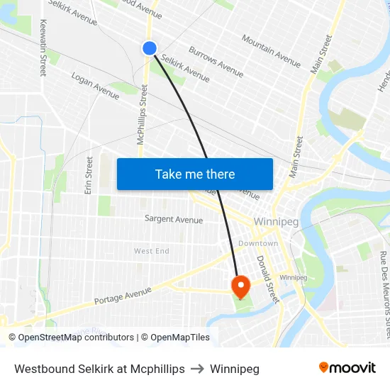 Westbound Selkirk at Mcphillips to Winnipeg map