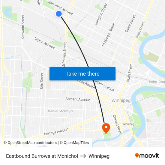 Eastbound Burrows at Mcnichol to Winnipeg map