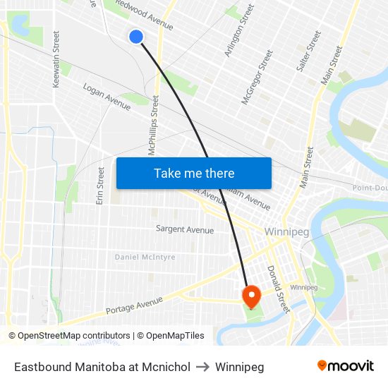 Eastbound Manitoba at Mcnichol to Winnipeg map