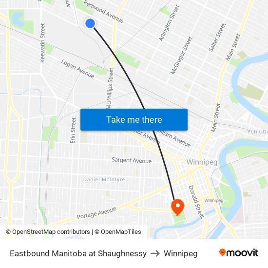 Eastbound Manitoba at Shaughnessy to Winnipeg map