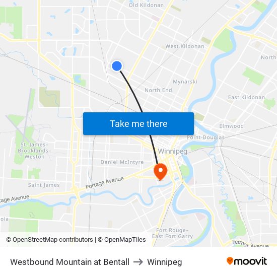 Westbound Mountain at Bentall to Winnipeg map