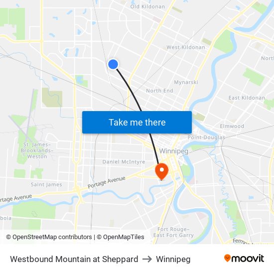 Westbound Mountain at Sheppard to Winnipeg map