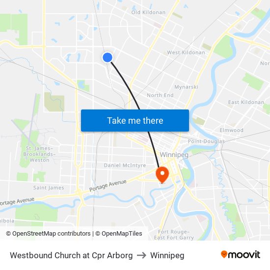 Westbound Church at Cpr Arborg to Winnipeg map