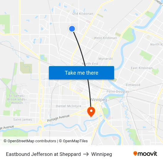 Eastbound Jefferson at Sheppard to Winnipeg map