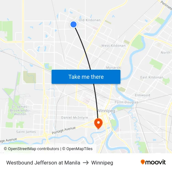 Westbound Jefferson at Manila to Winnipeg map