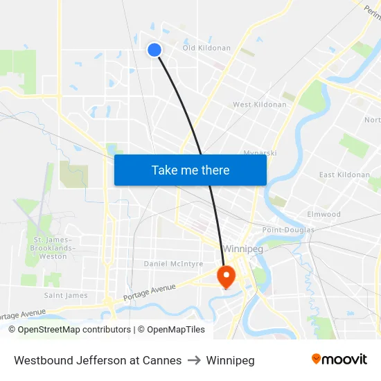 Westbound Jefferson at Cannes to Winnipeg map