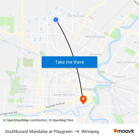 Southbound Mandalay at Playgreen to Winnipeg map