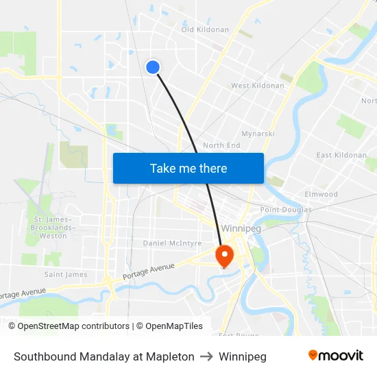 Southbound Mandalay at Mapleton to Winnipeg map