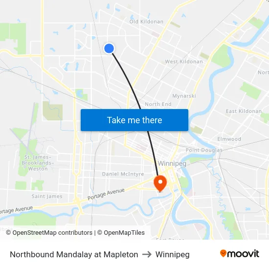Northbound Mandalay at Mapleton to Winnipeg map